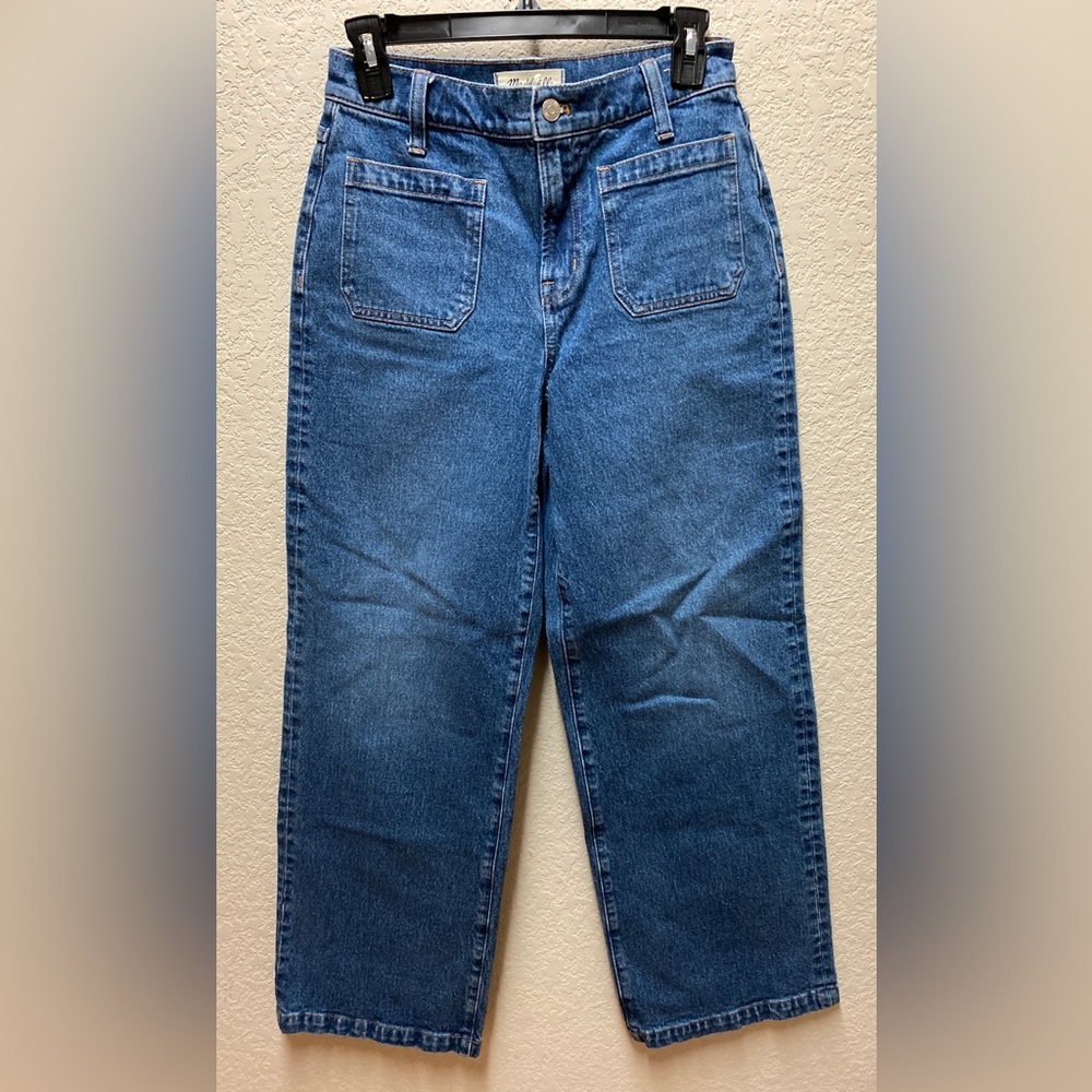 Madewell Wide Leg Blue Jeans Flat Front Pocket Detail Sz 6